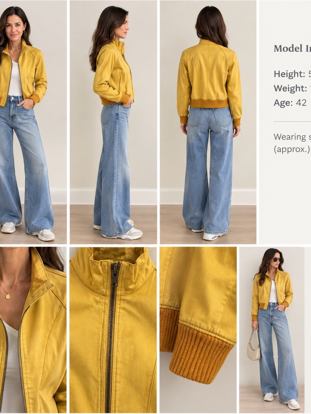 Mustard Yellow Leather Moto Jacket Cropped Zip Front Ribbed Trim